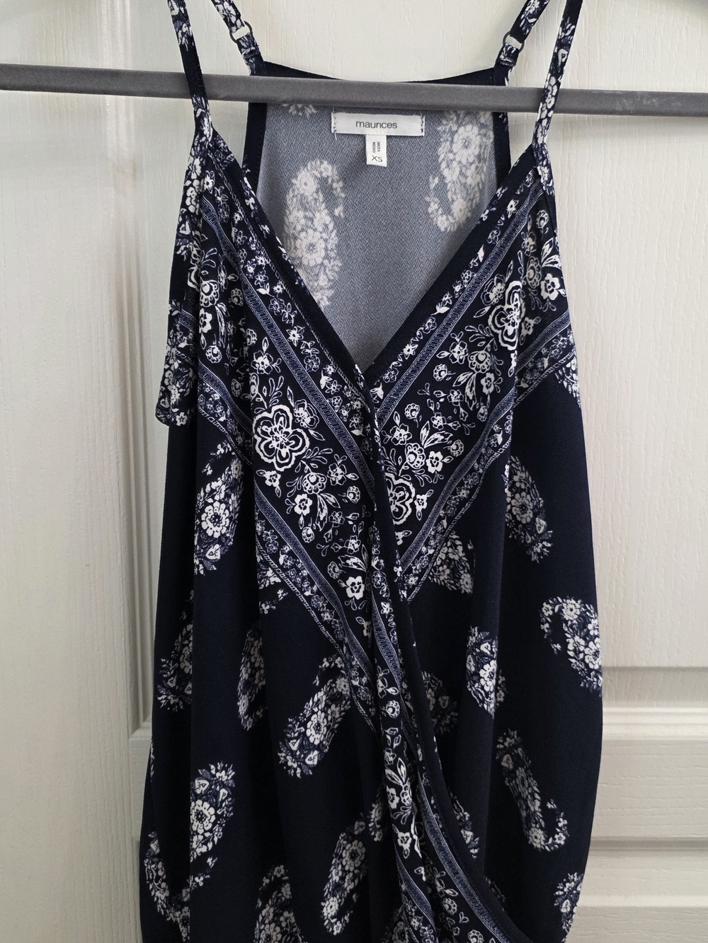 Maurices Navy and White Paisley Wrap Cami Top